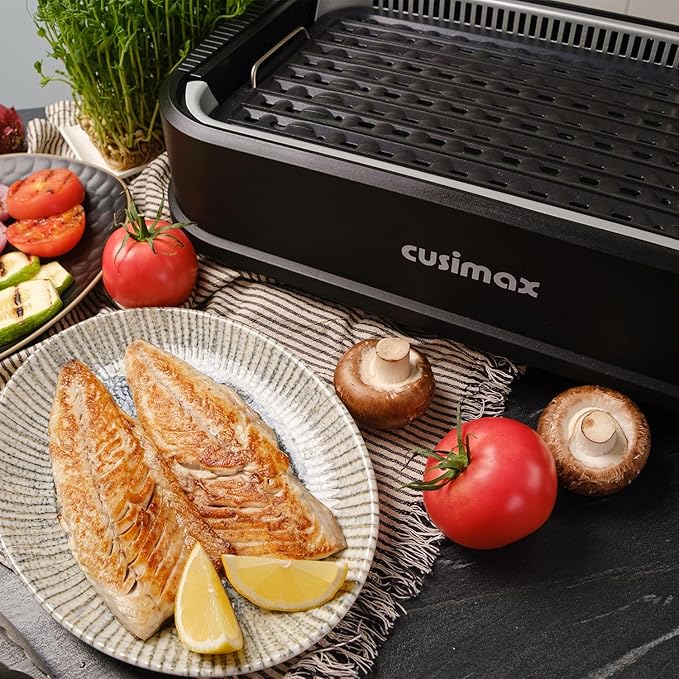 Indoor Grill, CUSIMAX Smokeless Grill Indoor, 1500W Electric Grill Griddle | Korean BBQ with Smart LED Display & Tempered Glass Lid, Non-stick Removable Grill Plate & Griddle Plate, Easy Cleanup, Black