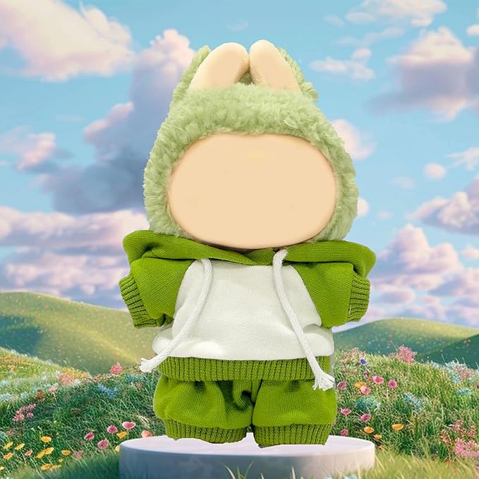 17cm Dolls Clothes,Casual Stylish Hoodies & Pants Doll Outfit Set, Stylish Doll Clothing Accessories for 17cm/15cm-Green(No Doll)