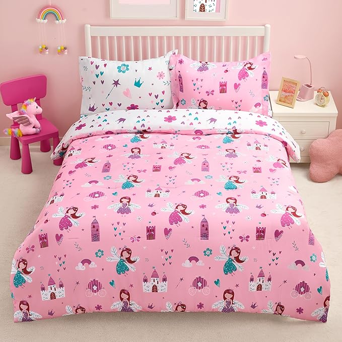Joiedomi Kid Twin Comforter Set 5 Piece Princess Bedding Set for Boys Girls Super Soft Microfiber Bed in a Bag with Comforter Sheets Pillowcase Sham