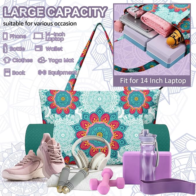 Yoga Bag for Women, Large Canvas Yoga Mat Tote Bag with Yoga Mat Carrier - Large Mat Pocket Fitness Tote for Pilates, Gym, Travel, Office & Beach
