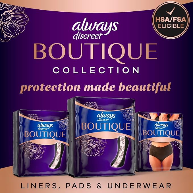 Always Discreet Boutique Adult Incontinence Bladder Leak Pads for Women, Ultimate Absorbency, Long Length, Up to 100% Bladder Leak Protection, 20 Count (Pack of 2)