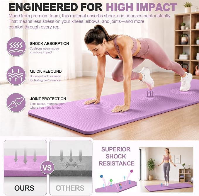 HULKFIT High Density Non Slip Yoga Mat, Extra Thick Exercise Mat with Carrying Strap, for Pilates, Fitness, Home Gym & Floor Workouts - Multiple Thickness & Multiple Color
