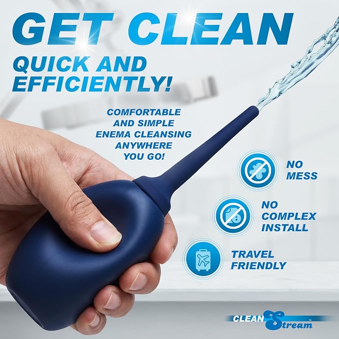 Cleanstream Flex Tip Cleansing Enema Bulb, Holds 250 ml or 8 fl oz, Reusable Enema Vaginal Cleaner Kit for Men and Women, Flex-Tip, One-Hand, Blue