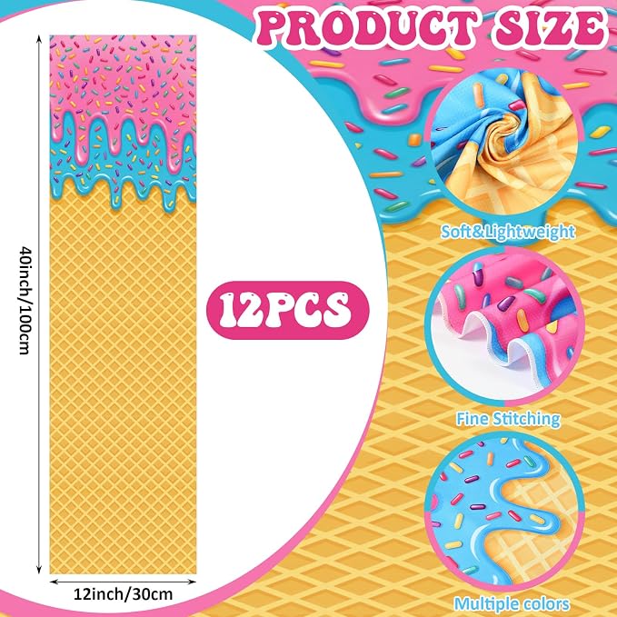 Peryiter 24 Pcs Ice Cream Drip Baseball Party Favors 12 Cooling Towels 12 Drip Drawstring Bags Bulk Sport Gifts for Teams Summer Camping Yoga Running Supplies, Chilly and Absorbent(Basic)