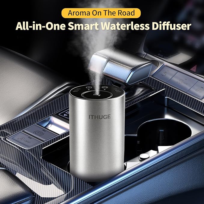 Waterless Nebulizing Essential Oil Diffuser - 48H Battery Powered Portable Aromatherapy with 3 Intensity Levels, USB-C Rechargeable for Car Home Office Yoga Travel (Black)