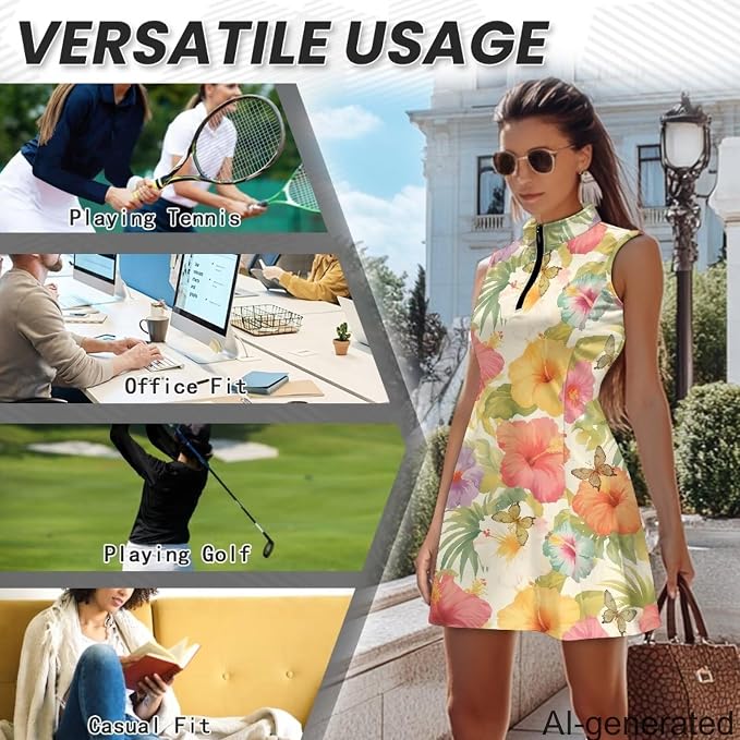 Golf Dress Tennis Dresses for Women with Built in Shorts and Pockets Sleeveless Athletic Dress Workout Dress