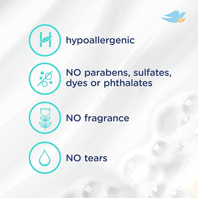 Baby Dove Sensitive Skin Care Baby Wash Fragrance Free Moisture For Baby Bath Time Fragrance Free and Hypoallergenic, Washes Away Bacteria 34 oz (Pack of 3)