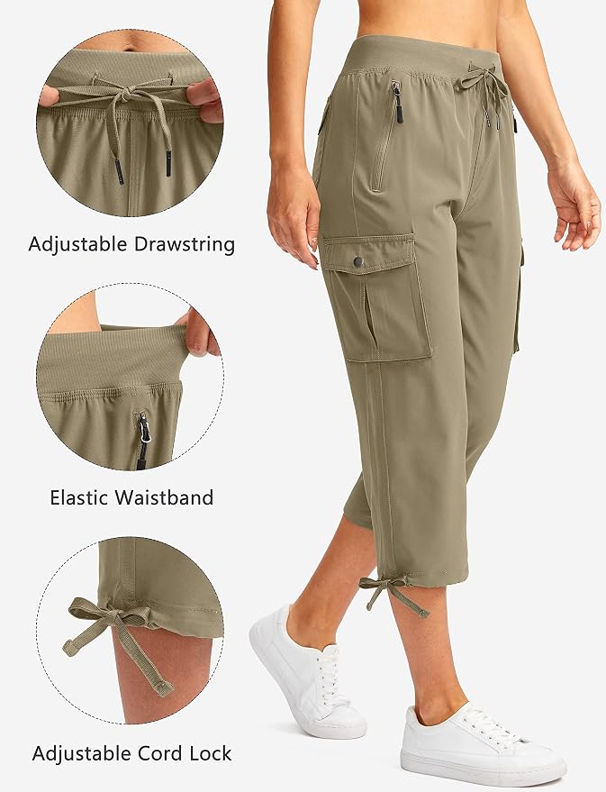 Soothfeel Women's Cargo Capris Pants with 6 Pockets Lightweight Quick Dry Travel Hiking Summer Pants for Women Casual
