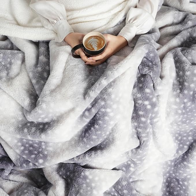 Cozy Bliss Luxury Faux Fur Throw Blanket Animal Print, Non Shedding Double Sided Sherpa Blankets Super Soft Fluffy Thick Warm Throws Home Decor for Christmas Couch Bed Sofa Women (Grey, 50x60 Inches)