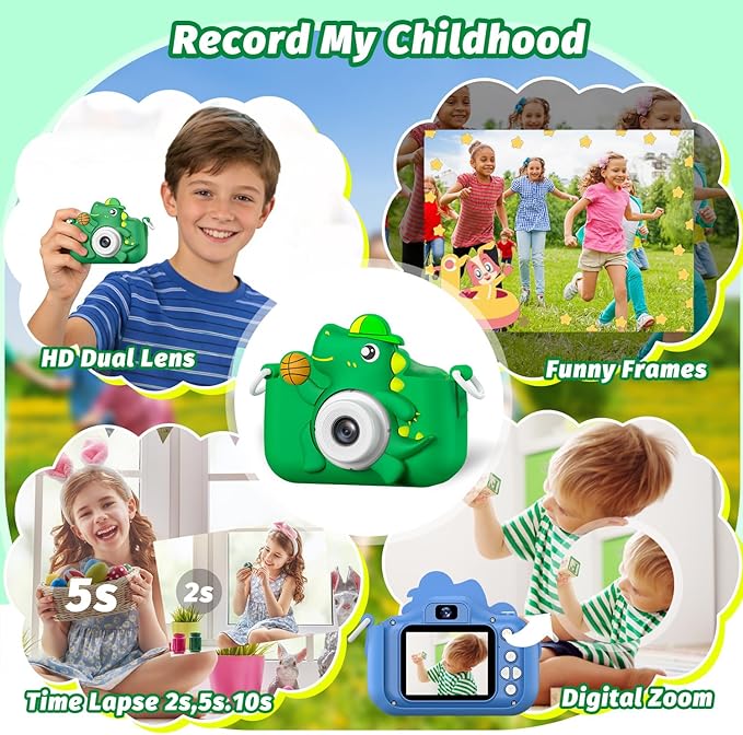 Kids Camera Toy, masterbee Dinosaur Toys Camera for Kid Age 3-12, Christmas/Birthday Gifts for Boys and Girls, 1080P HD Kids Digital Camera, Children Camera Gift for 3 4 5 6 7 8 9 10 11 12 Year Old
