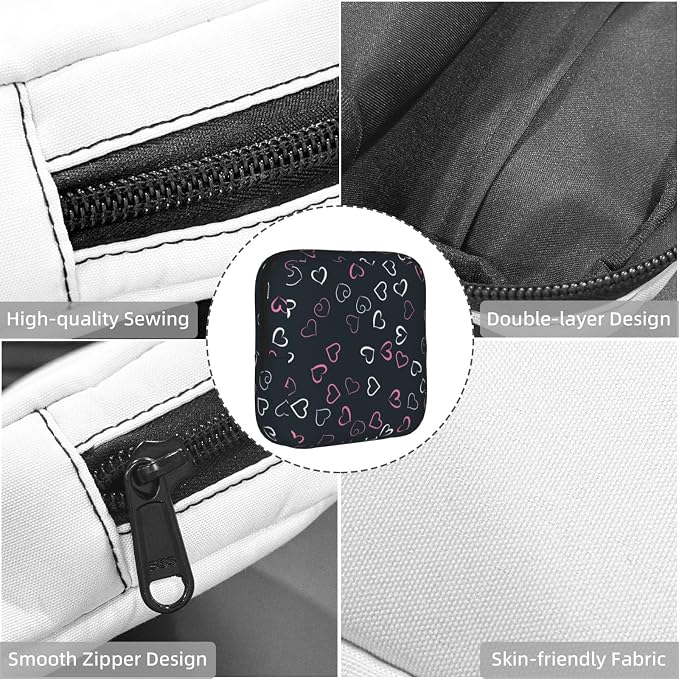 Hearts Love Heart Valentine Day Period Bag For Women,Portable Sanitary Napkin Period Pad Pouch For Purse, Small Make Up Bags