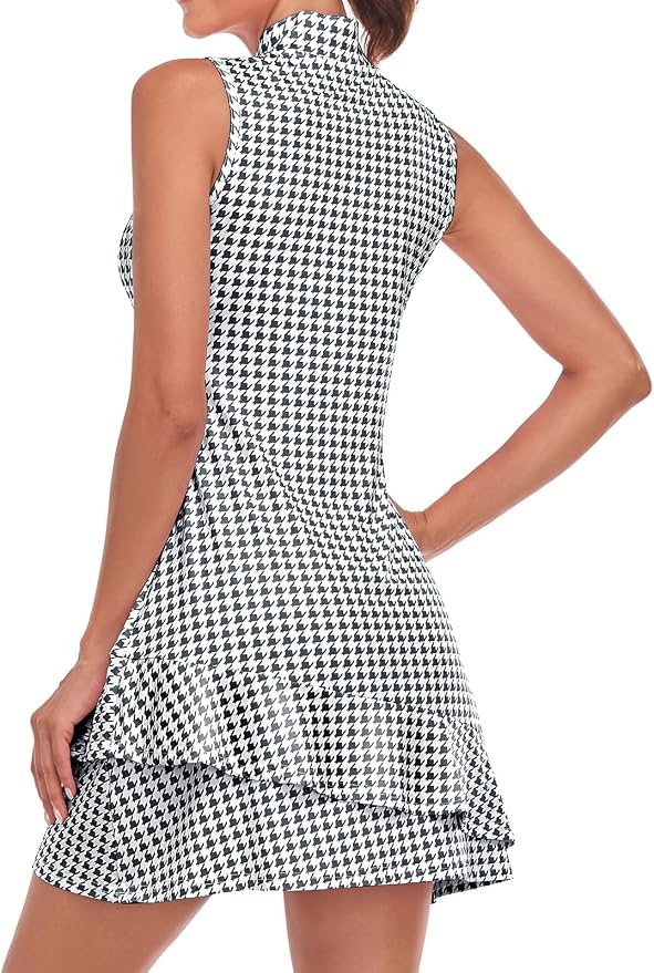 Viracy Tennis Dress for Women Sleeveless Golf Dresses with Shorts and Pockets Ruffle Zip Up Stand Collar Golf Outfits