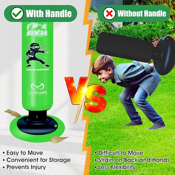 Marwan Sports 5-in-1 Inflatable Punching Bag for Kids – 63" Karate Toy Set with Boxing Gloves, Durable Fast Rebound, Active Play Christmas/Birthday Gift for Boys & Girls Ages 4-12