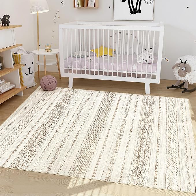 Nakagishi Boho 3x5 Area Rug Living Room Rugs Machine Washable Brown | Soft Underfoot, Stain Resistant, Carpet for Bedroom/Kitchen/Entryway/Hallway, Bathroom Pet & Kid Friendly Moroccan Farmhouse