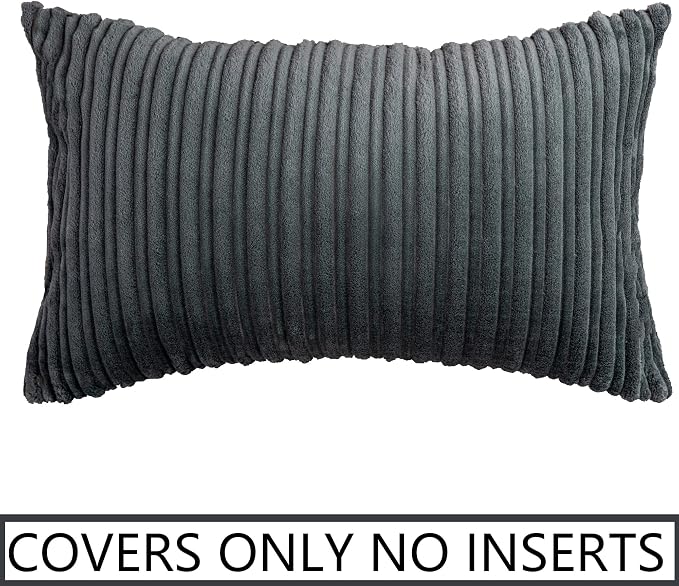 UGASA Velvet Pillow Covers Striped Decorative Throw Pillow Cover Cushion Case with Hidden Zipper for Home Couch/Bedroom/Car, Soft Cozy Solid Oblong, 1 Piece (12"x20", Dark Grey)