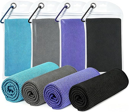 Amgico 4 Pack Cooling Towel(40"x12") for Neck and face, Ice Towel, Soft Breathable Towels, Cooling Rags for Yoga, Sport, Running, Workout, Gym, Camping, Fitness, Workout & More