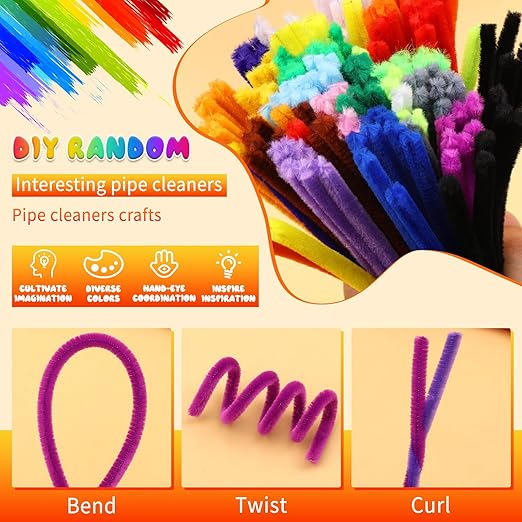 Pipe Cleaners, 200PCS Pipe Cleaners Craft Supplies, Multi-Color Chenille Stems Pipe Cleaners Bulk Fuzzy Sticks for DIY Art and Craft Projects Home Decoration