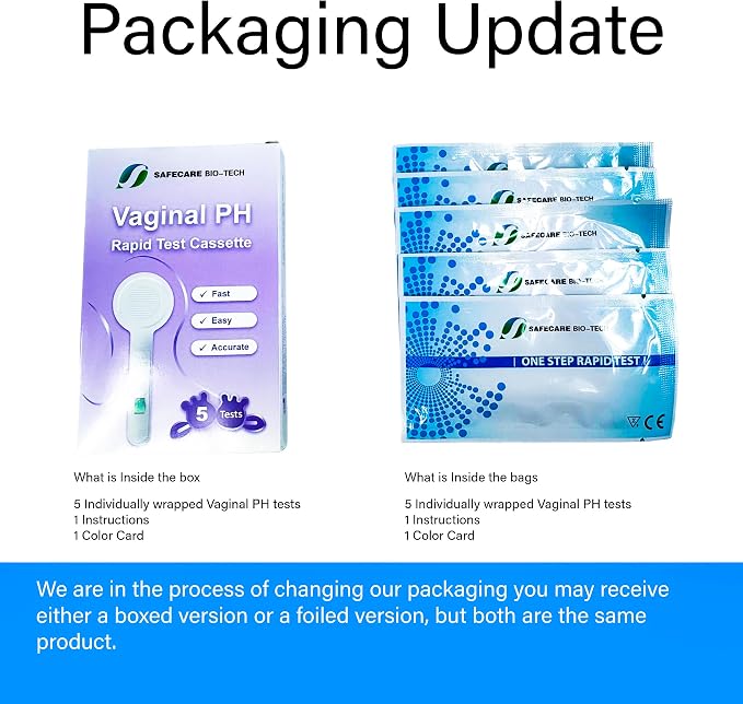 One Step Vaginal pH Bacterial Vaginosis Test Kit, 5 Test Kits, BV, Yeast Infection, Feminine Vaginal Health, pH Balance for Women, Individually Foil Wrapped