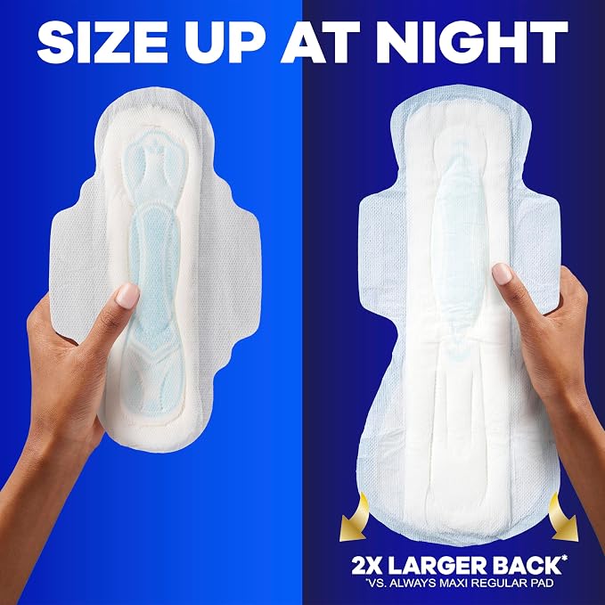 Always Maxi Feminine Pads For Women, Size 5 Extra Heavy Overnight Absorbency, With Wings, Unscented, Pack Of 20