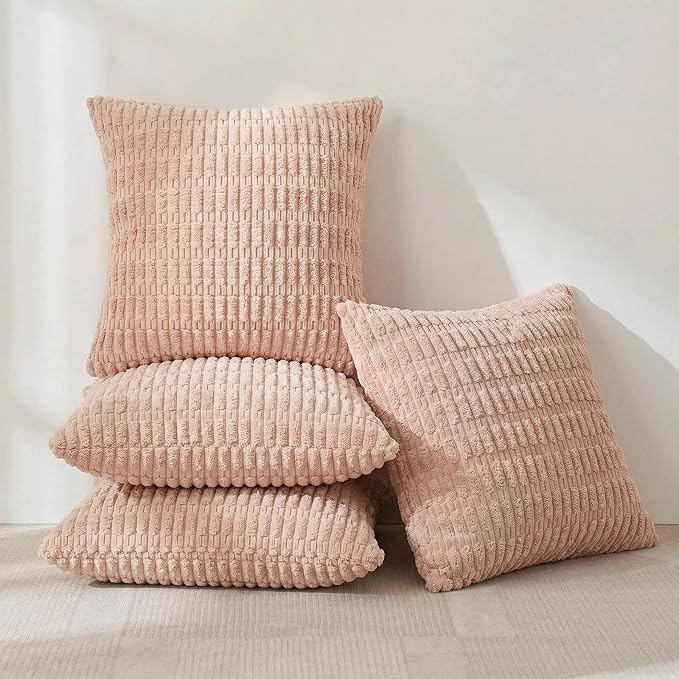 Fancy Homi 4 Packs Decorative Throw Pillow Covers for Living Room Couch Bed, Modern Farmhouse Boho Home Décor Accent Cushion Case, 14" x 14", Blush Pink