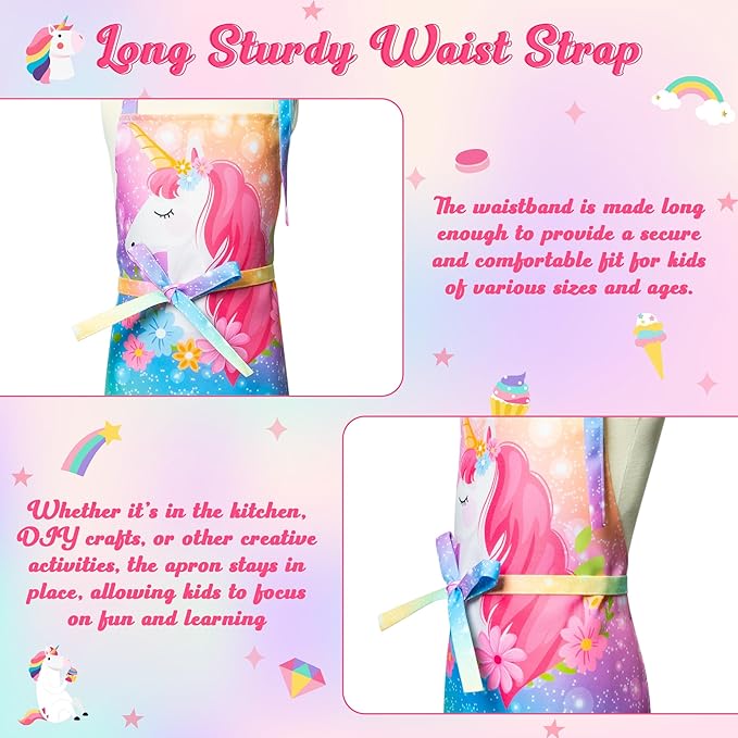 R HORSE Kid Apron and Chef Hat Set - 2Pcs Adjustable Magic Horse Children Kitchen Toddler Apron for Girls Role Play Chef Toy Funny Cooking Birthday Gift for kids Cooking Baking Painting and Training