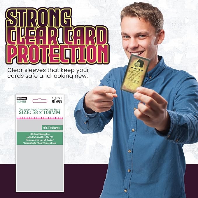Sleeve Kings Betrayal at House on the Hill Compatible Card Sleeves – 58x108mm, 110 Pack, 60 Micron Thick, Clear Polypropylene, Acid-Free, Extra Clear – Compatible Board Game Card Protectors - SKS-8822