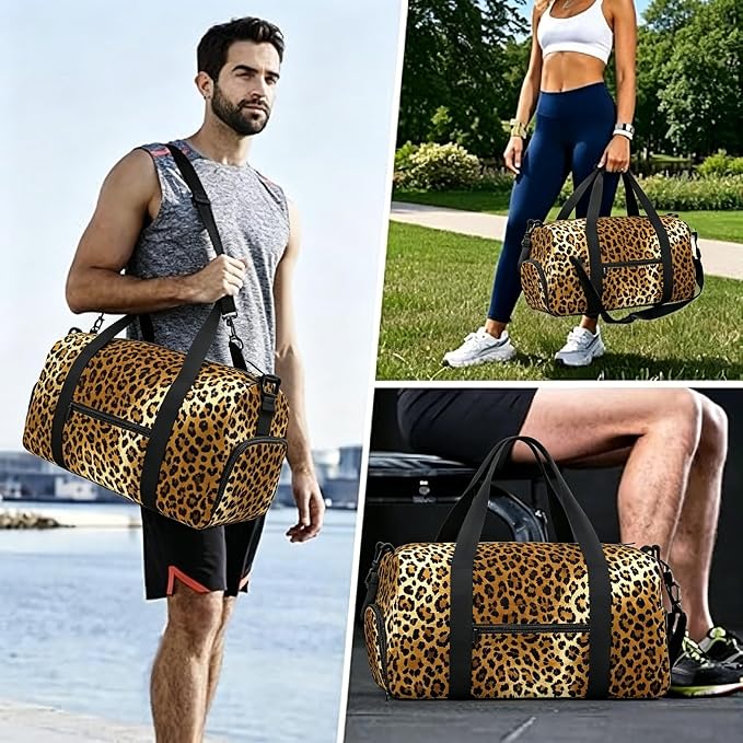 Fiokroo Sports Gym Bag Cheetah Leopard Animal Pattern Travel Duffel Bag For Men Women With Shoe Compartment Water Resistant Gym Bag Carry On Duffel Bag For Weekend Traveling Yoga Gym Sports