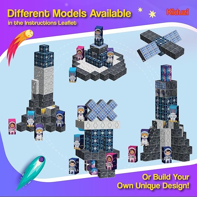 2 in 1 Toy: 1 inch Magnetic Building Blocks – Space Adventure Edition - 100-Piece STEM Toy Ages 3-10+ - 2D Puzzle & 3D Models - Screen-Free Fun - Strong Magnets, Durable & Travel-Friendly