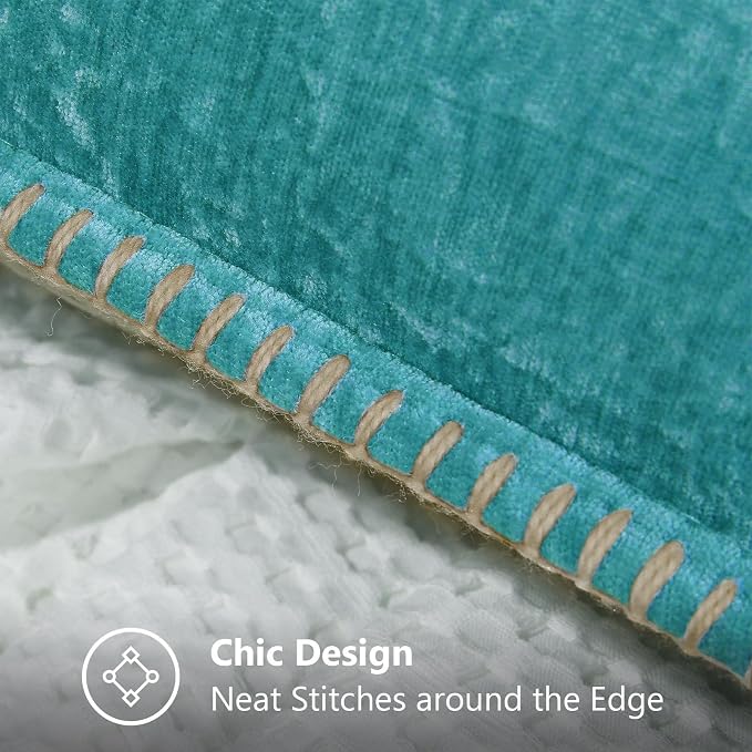 decorUhome Soft Chenille Throw Pillow Covers 24x24 Set of 2 Turquoise | Fall Textured Decorative Throw Pillow Cases Stitched Edge Modern Farmhouse Luxury Boho Velvet for Couch Sofa Bed Home Decor