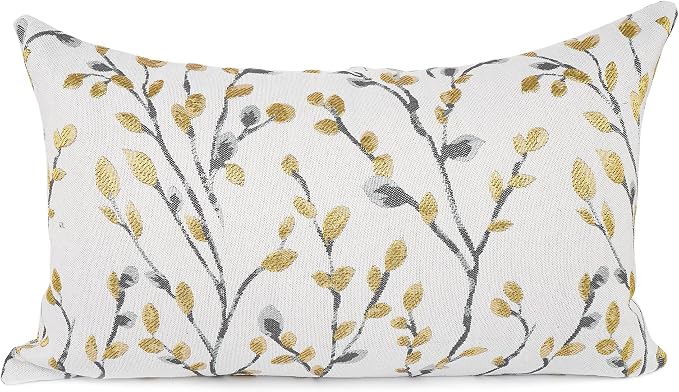 YOUR SMILE Classical Embroidery Jacquard Yellow/Gold Square Decorative Throw Pillow Case Cushion Cover,12x20 inch