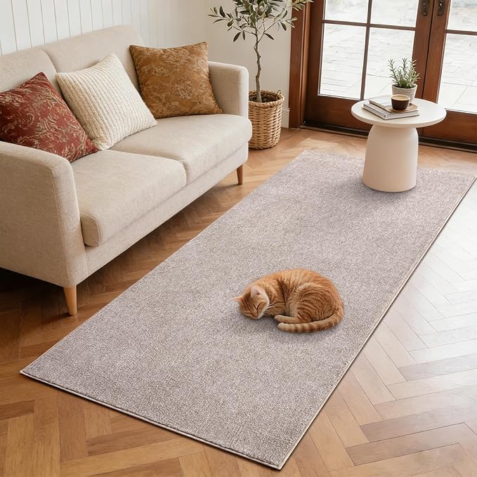 FinRèc 2x8 Washable Runner Rugs for Kitchen Hallway Bedroom, Low Pile Thin Rug Solid Color, Non-Slip Carpet Indoor for Home Decor (Oatmeal/White)
