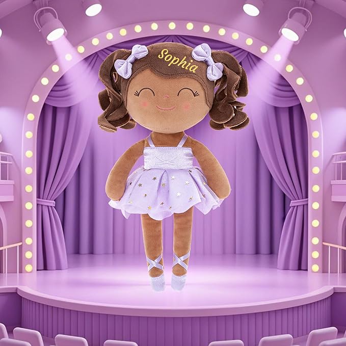 Gloveleya Personalized Ballerina Doll with Custom Name – Soft Plush Baby Girl Gift for Birthday, Christmas, Baby Shower & Keepsake – 13 Inch Lavender Ballet Girl Toy