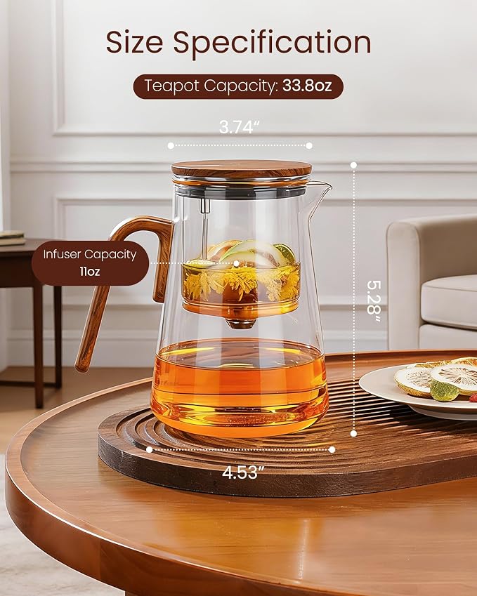 ZENS Magnetic Tea Pot, Enchanted Magic Glass Teapot with Infuser for Loose Leaf Tea Steeper, Mess-Free Magnetic Tea Maker Tea Diffusers for Herbal Tea Lovers Ideal Gifts, 34oz (1000 ml)
