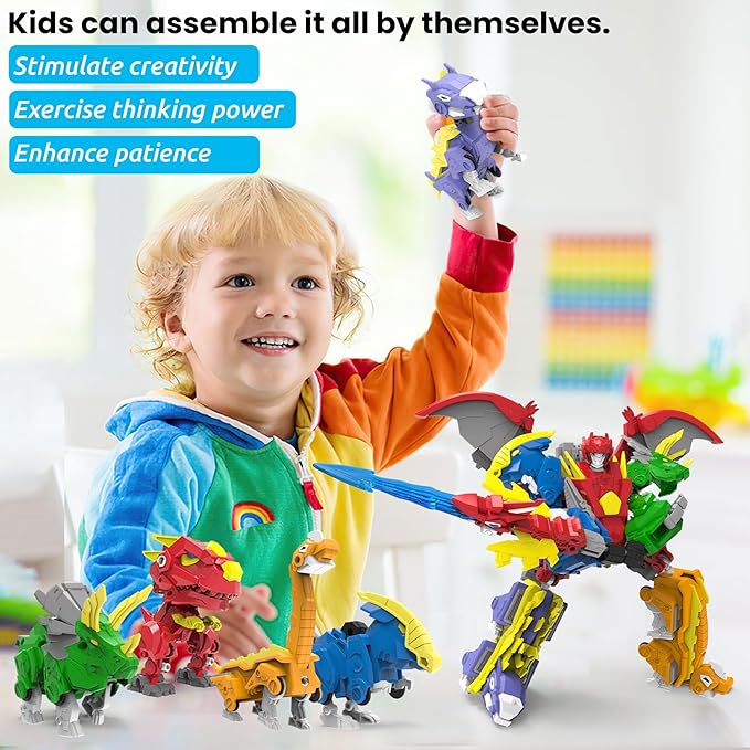 Wenbeier Robot Dinosaur Toy 6-in-1 Transforming Robot Toys Take Apart Toys Including 6 Dinosaur Action Figures with Weapon Deformation for Boys and Girl Ages 6 7 8 9