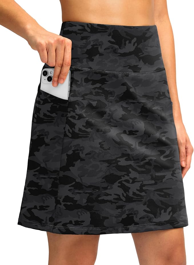 Women's 18" Skorts with 4 Side Pockets High Waisted Long Golf Skirt | Soft, Lightweight, Stretch, Breathable, Mesh Built-in Shorts, Athletic, Tennis, Dressy, Casual