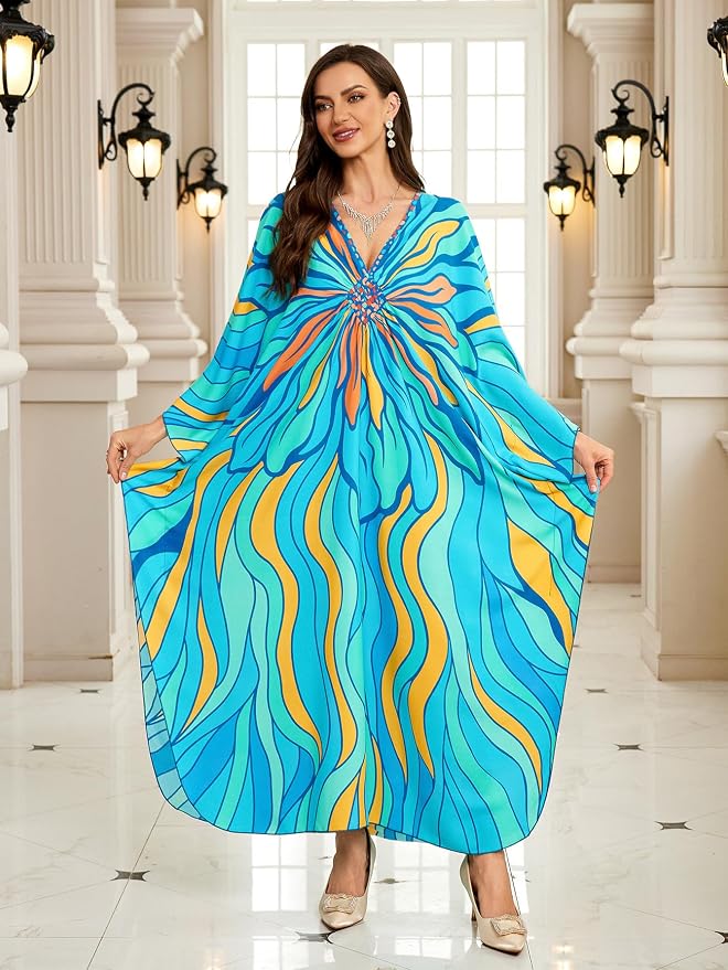 Mumu Dresses for Women Plus Size, Bohemian Kaftan Beach Cover Up Long Maxi Nightgown Soft Loungewear