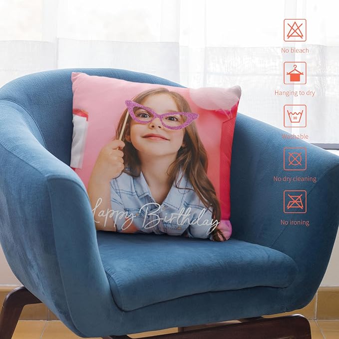 Easycosy Custom Velvet Pillow Cover, 24"x24", Personalized Photo & Text, Two-Sides, Multicolor, Modern, Love, Holiday, Home Office, Living Room, Customizable, Machine Wash