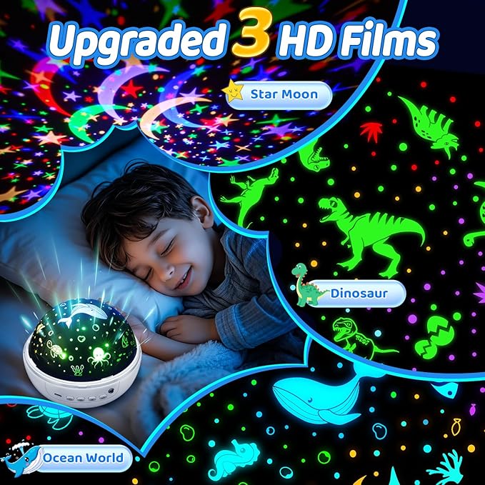 Baby Sensory Toys for Autism | 3HD Films & 31 Colors & 360° Rotate & 3 Brightness Baby Gifts for Boys Toys for 1 Year Old Boys Sensory Light Girl Gifts