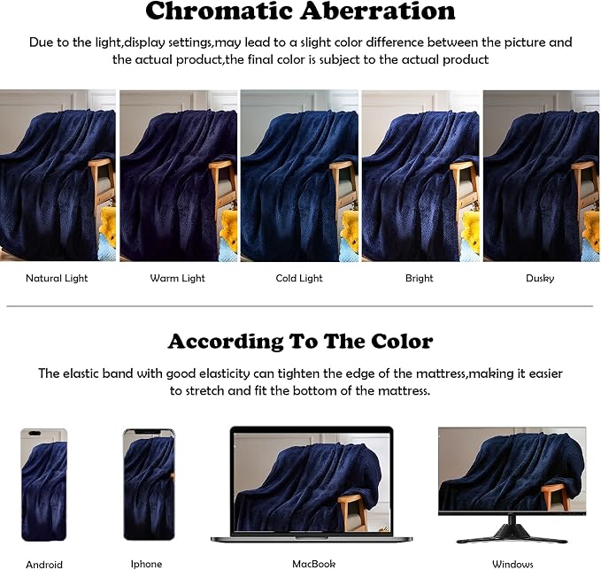 NEWCOSPLAY Fleece Leaves Pattern King Blanket, Dark Navy, 90"x110" | Super Soft Throw Blanket, Lightweight Cozy Bed Sofa Blanket, Premium Silky Flannel Fleece, Travel Blanket for All Season Use