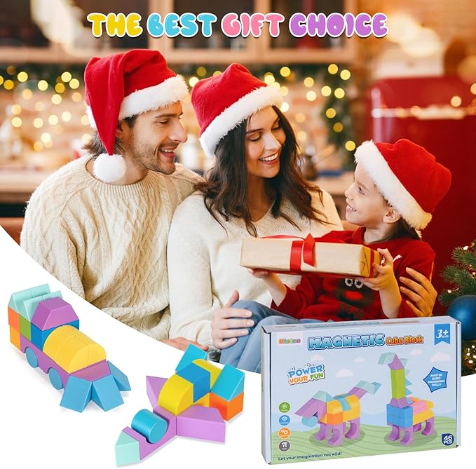 Multiple Shapes Magnetic Blocks, 46 PCS Magnet Building Blocks for Toddlers 3 4 5 6 7 8 Years Old Boys Girls Magic Cube Toys for Sensory STEM Education Preschool Gifts for Kids Ages 3+(esp. 3-8)