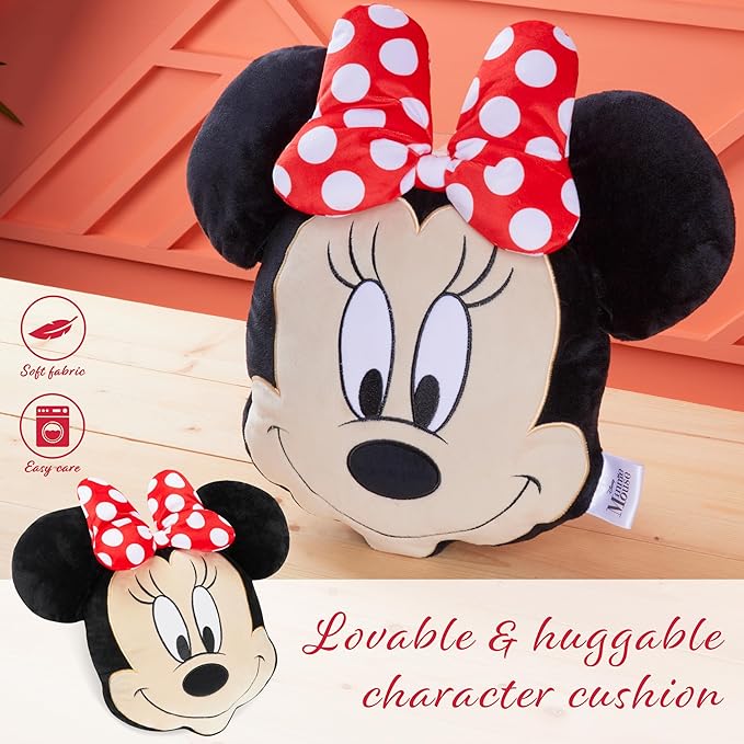 Disney Stitch 3D Plush Cushions for Bed Travel, Cute Cuddle Pillow Stuffed Character Pillow, Bedroom Accessories, Room Decor, Gifts for Kids (Black Minnie, L14.56 x W13.77)
