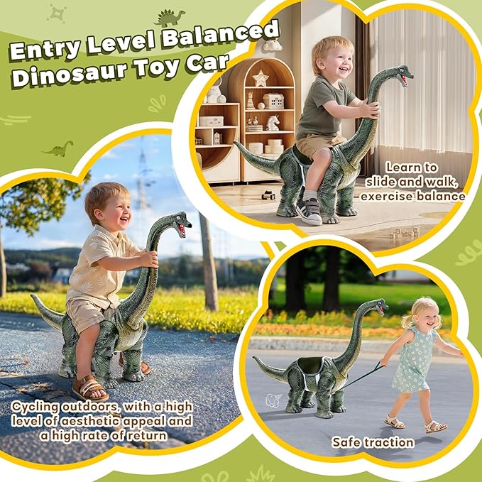 Dinosaur Ride On Toy Cars for Kids,Twinkoo Realistic Brachiosaurus Push Car with Three Sound Effects,Sound and Light Effects PP Wheels for Indoor/Outdoor Play,Best Gift for Kids(Brachiosaurus)