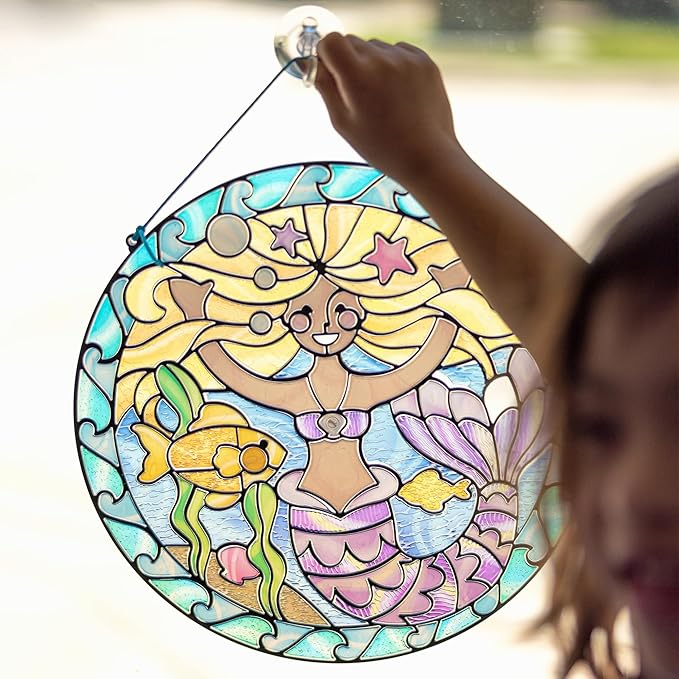 Melissa & Doug Stained Glass Made Easy Activity Kit: Mermaids - 140+ Stickers Kids Sticker Stained Glass Craft Kit; Mermaid Crafts for Kids Ages 5+