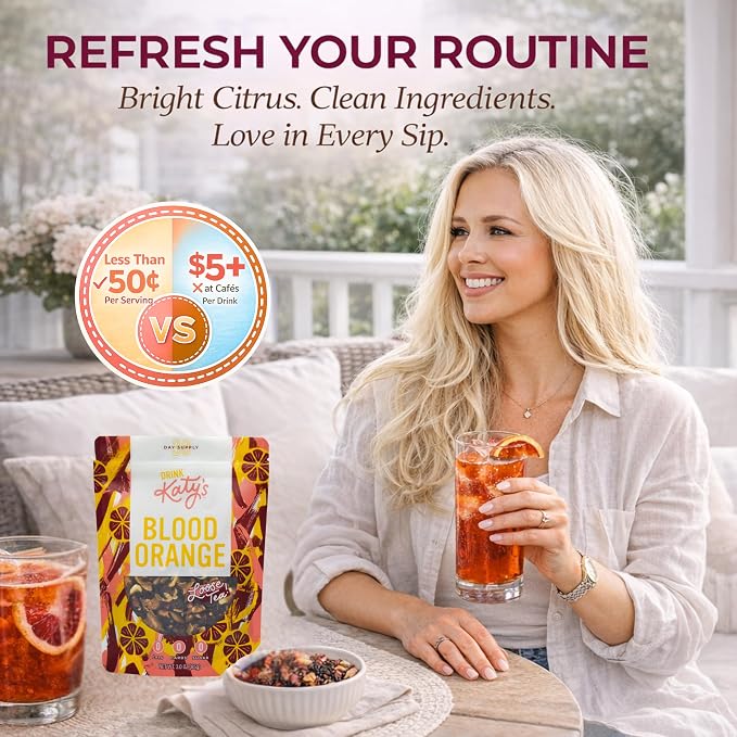 Katy’s Blood Orange Loose Tea - Hibiscus, Orange & Rose Hips - Loose Leaf Herbal Tea, Caffeine-Free, Sugar-Free - Hot or Iced Tea - 30+ Cups