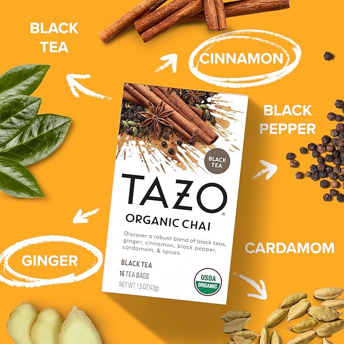 TAZO Organic Chai Black Tea Bags, Chai Tea, 96 Total Tea Bags (16ct - Pack of 6)