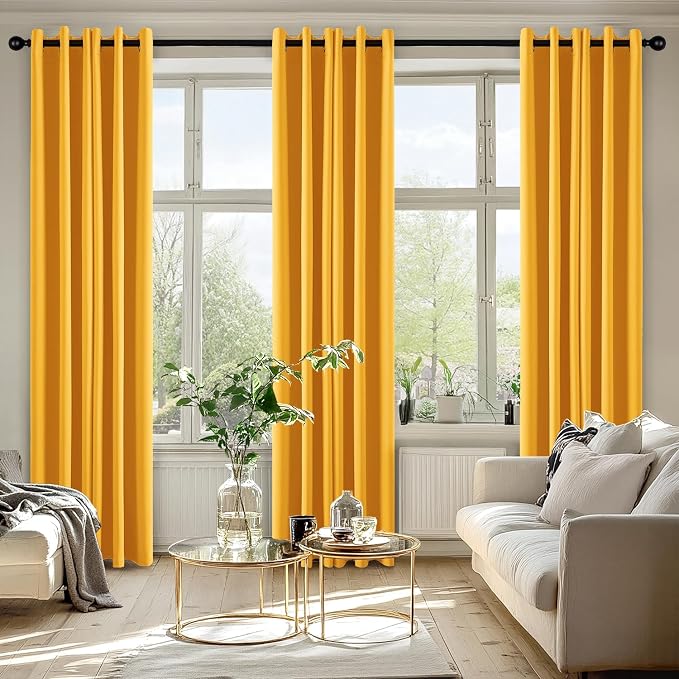 MIULEE Blackout Curtains for Bedroom 2 Panels 40 x 72 Inch Long Yellow | Thermal Insulated, Living Room Darkening Grommet Drapes, Noise Reducing, Light Blocking Window Treatments
