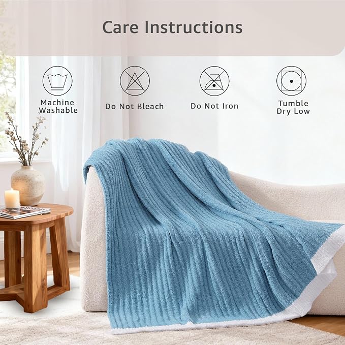 Soft Throw Blanket for Couch-Cozy Reversible Knitted Blankets | Lightweight Warm Fluffy Decor for Women, Mom, Her & Girls, Sofa, Chair, Bed, 50x60in, Blue