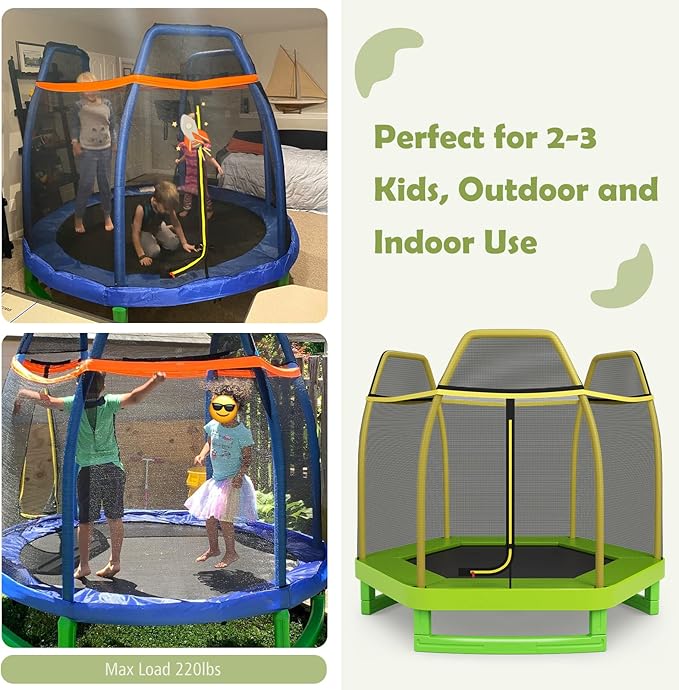 Giantex 7 Ft Trampoline for Kids, Heavy Duty Steel Frame Small Mini Toddler Trampoline, Great Gifts for Boys Girls, Outdoor Indoor Kids Trampoline with Net, for Age 3-8