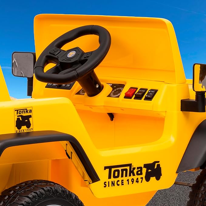 Tonka - 12V Kids Ride On with Rechargeable Battery, LED Headlights, Press-Button Start, Durable Wheels, Forward & Reverse Drive, Contoured Seat