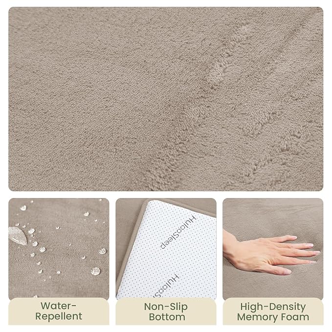 Huloo Sleep Baby Play Mat for Floor,1.3" Thick Elasti-Foam 50"×74" Playpen Mat for Tummy Time,Water Repellent Soft Coral Velvet for Toddler,Infant,Kids,Non-Slip Backing Safe for Crawling(Beige)